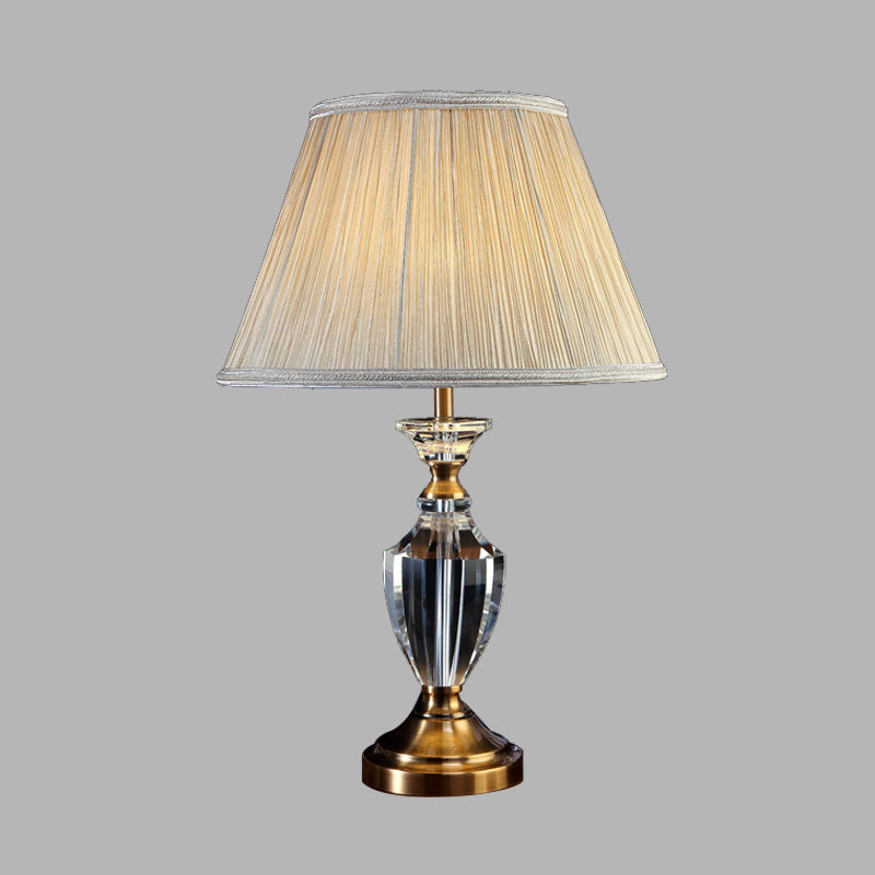 Traditional Style Fabric Pleated Shade Night Light Table Lamp With Urn Crystal Base - Cream Gray