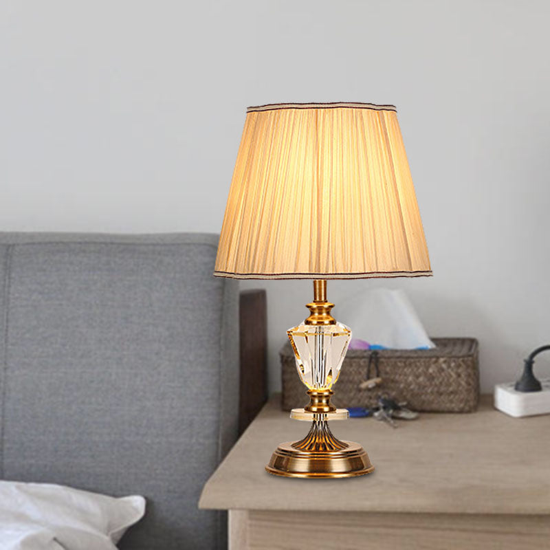 Tapered Countryside Crystal Table Lamp With Single Bulb In Beige - Elegant Night Light For Living