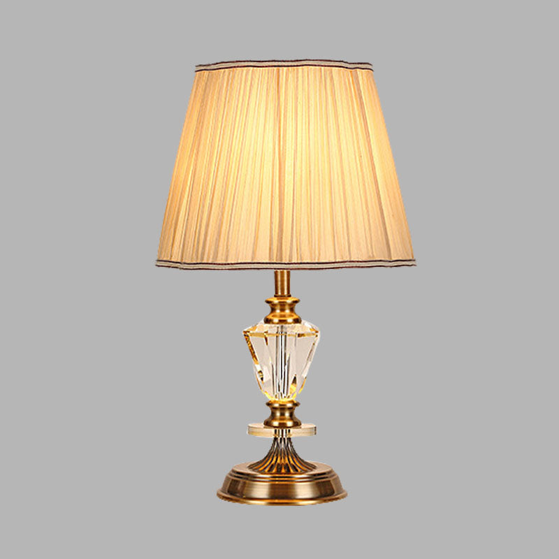 Tapered Countryside Crystal Table Lamp With Single Bulb In Beige - Elegant Night Light For Living