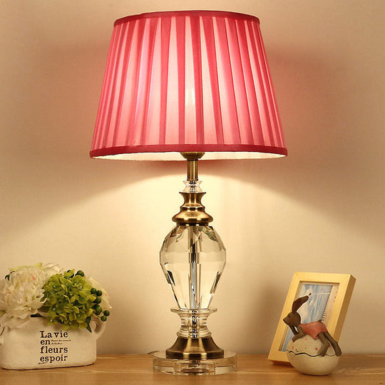 Traditional Style Crystal Nightstand Table Lamp In Pink/Blue/Beige For Living Room