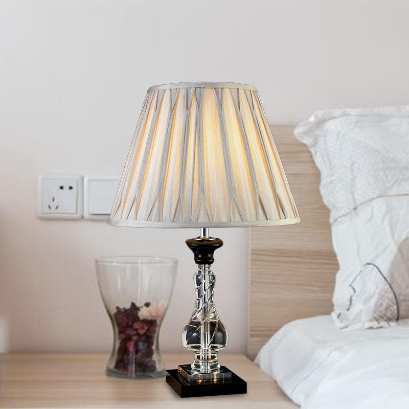 Minimalist Bell Nightstand Lamp - Cream Gray With Translucent Crystal Base 1 Light Fabric Night