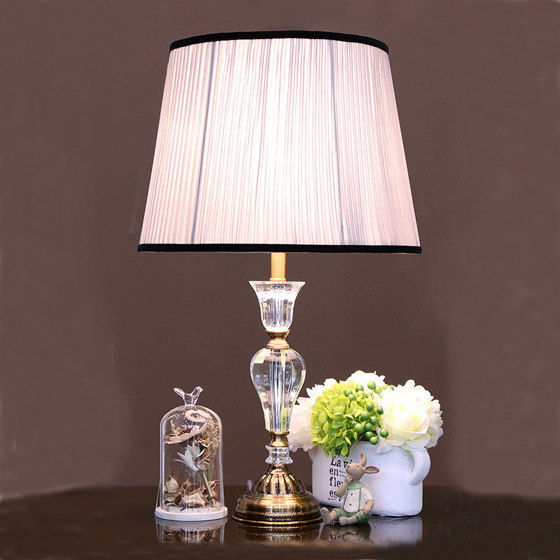 Rustic Light Purple Table Lamp With Crystal Night For Bedroom 1-Light & Tapered Fabric Shade