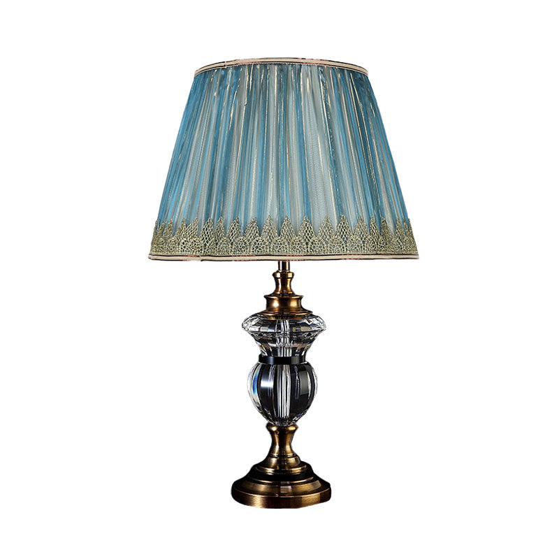 Rural Crystal Nightstand Light: Pleated Shade Living Room Table Lamp (Blue Light Purple Beige) Blue