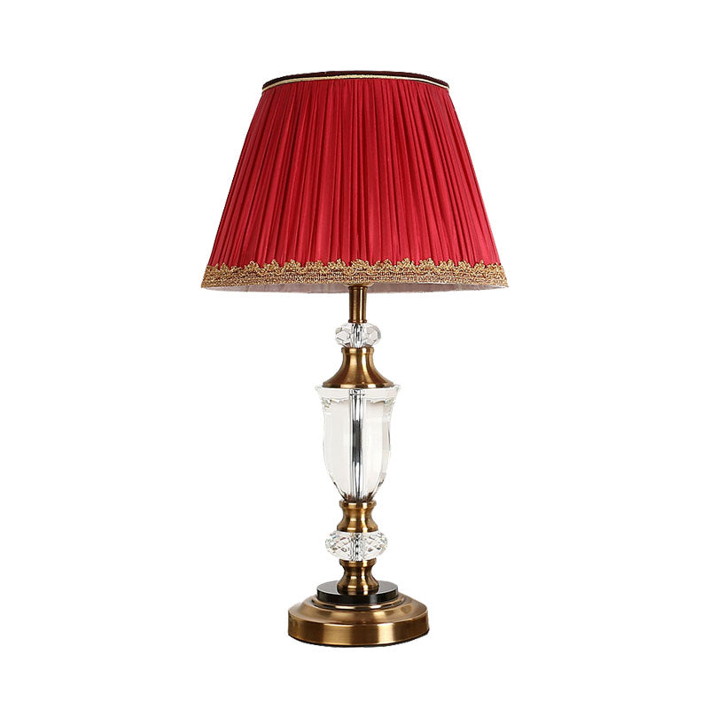 Red Crystal Countryside Nightstand Lamp - Single Head Table Light For Bedroom