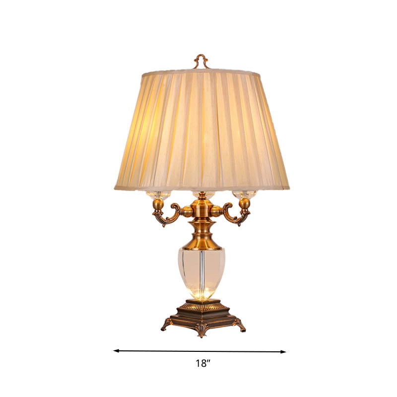Rustic Elegance: Beige Pleated Shade Table Lamp With Crystal Accent - Perfect For The Bedroom
