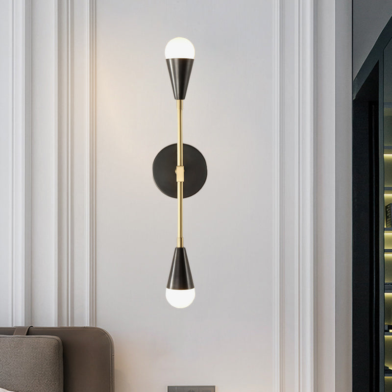 Modern Black & Gold Bedroom Wall Sconce: 2-Light Fixture With Cone Metal Shade Black-Gold