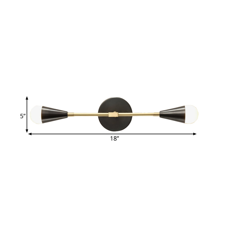 Modern Black & Gold Bedroom Wall Sconce: 2-Light Fixture With Cone Metal Shade