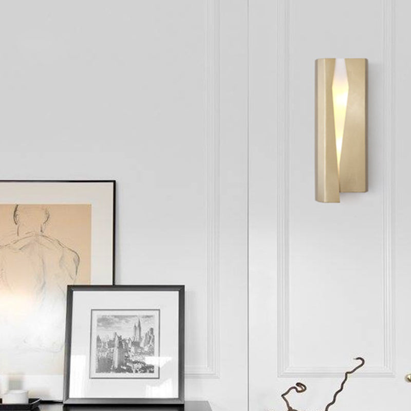 Minimalist Led Wall Sconce Light In Gold For Living Room - Metal Rectangle Mount Lamp