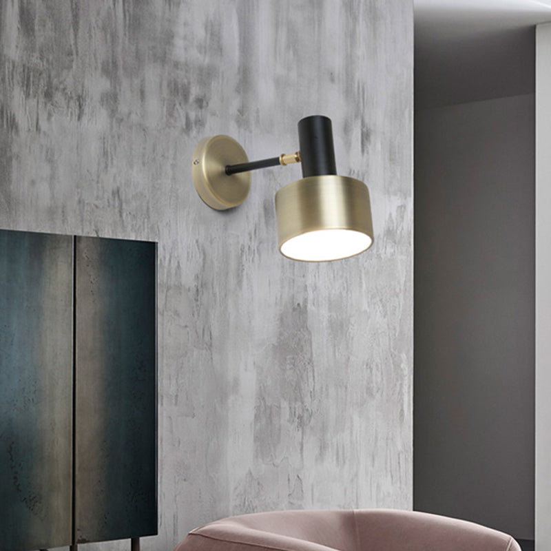Modern Black And Gold Cylinder Sconce: Metal Wall Lighting Fixture For Living Room Black-Gold