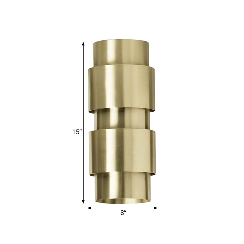 Modern Gold Wall Mount Lamp With Cylinder Metal Shade - 2 Heads Foyer Sconce