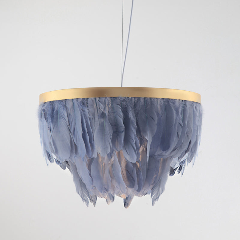 Contemporary Grey/White Suspension Lamp: 2-Tier Hanging Light With Fabric Shade For Living Room