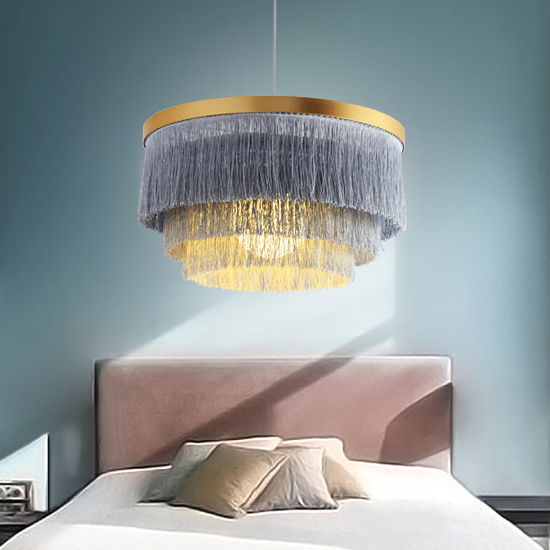 Modern 3-Layer Pendant Lamp In Grey/White/Blue - Bedroom Lighting Fixture Grey