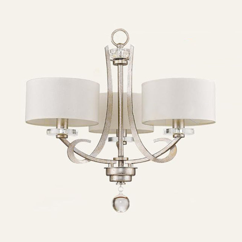 Classic Drum Fabric Pendant Light With Crystal: White Chandelier For Bedroom