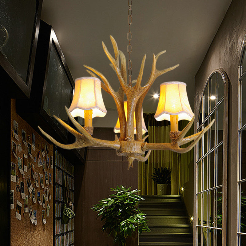 Traditional Resin Chandelier Pendant Light With Antler - Conical Shape Brown Finish 3/4/5 Bulbs