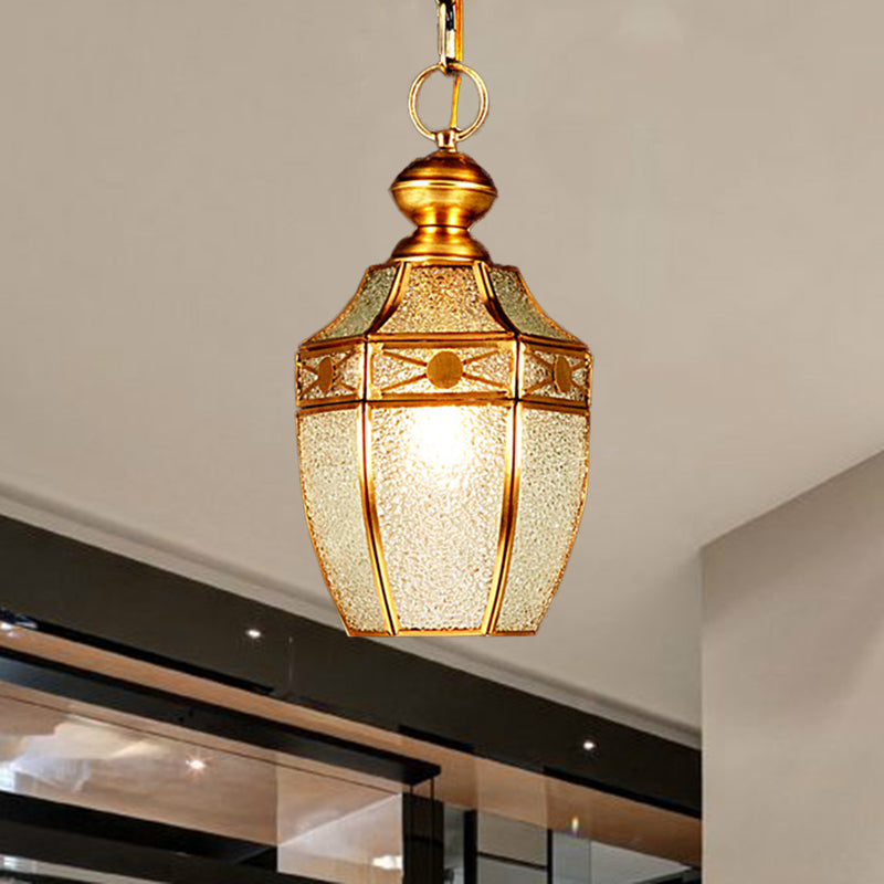 Traditional Frosted Glass Hanging Lamp Kit For Hallway - 1 Bulb Lantern Ceiling In Brass