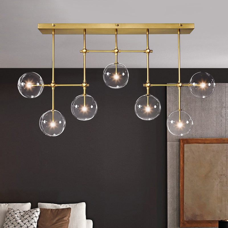 Nordic Clear Glass 7-Bulb Black/Gold Sphere Island Pendant Light For Living Room Gold