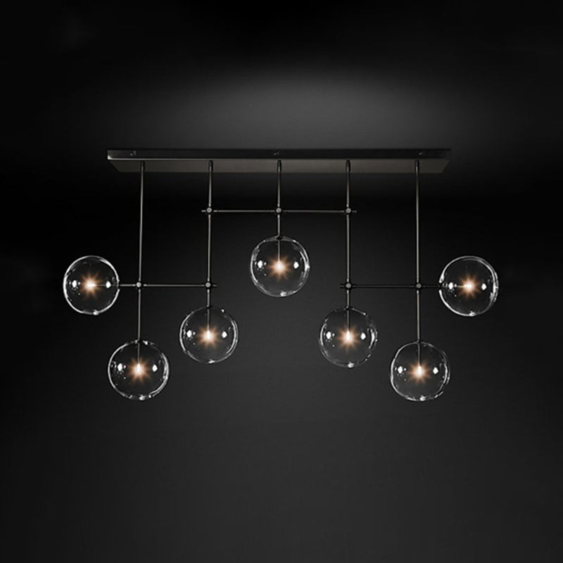 Nordic Clear Glass 7-Bulb Black/Gold Sphere Island Pendant Light For Living Room Black