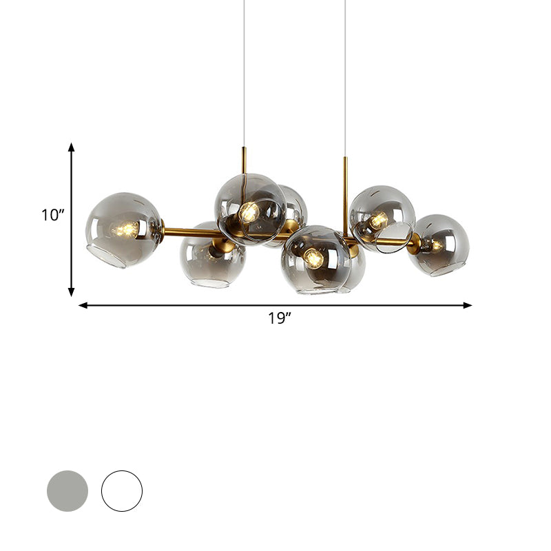 Clear/Smoke Glass 8 Bulbs Suspended Lighting Fixture in Black/Gold for Dining Room