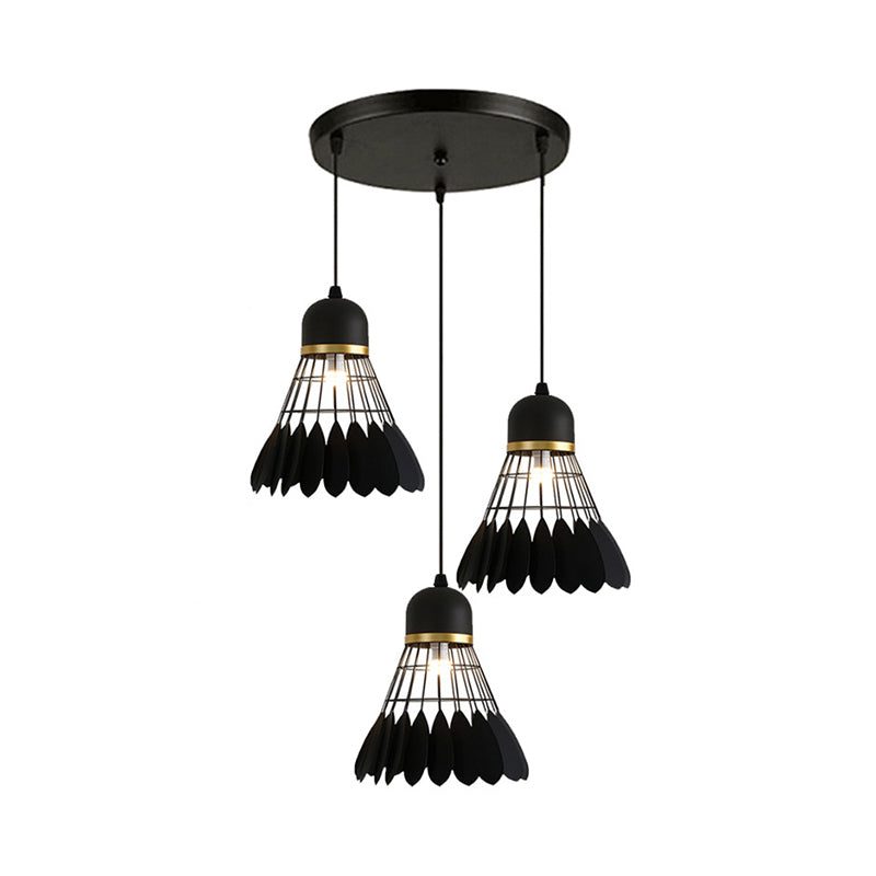 Retro Stylish Black Finish Metal Pendant Lighting With 3 Light Fixtures For Badminton Theme