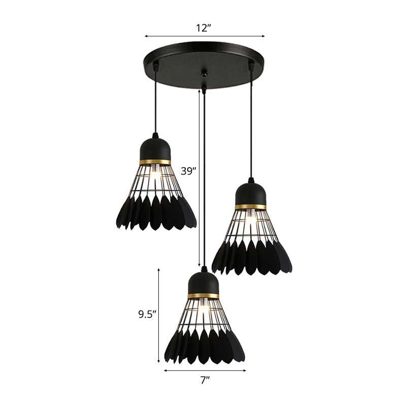 Retro Stylish Black Finish Metal Pendant Lighting With 3 Light Fixtures For Badminton Theme