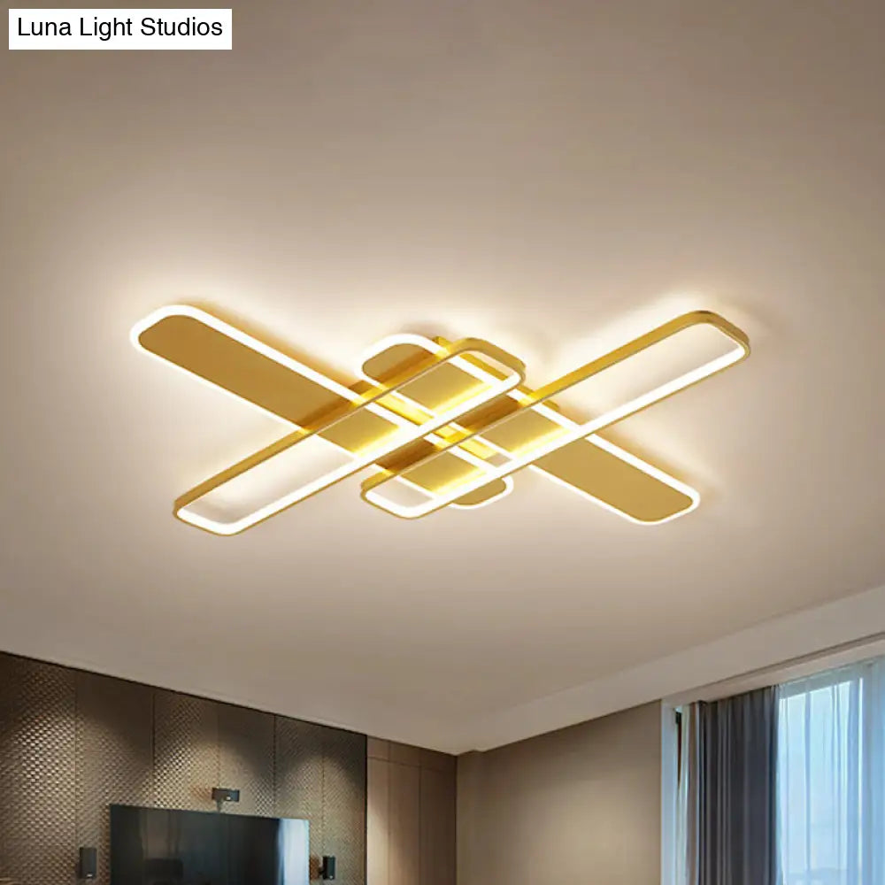 35.5’/43’ W Cross Rectangle Flushmount Led Flush Light Fixture - Minimal Acrylic White/Black/Gold