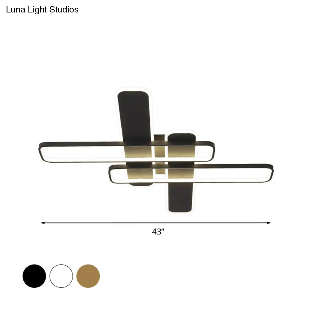 35.5/43 W Cross Rectangle Flushmount Led Flush Light Fixture - Minimal Acrylic White/Black/Gold
