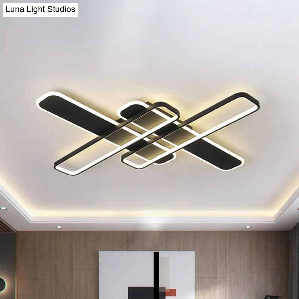 35.5/43 W Cross Rectangle Flushmount Led Flush Light Fixture - Minimal Acrylic White/Black/Gold