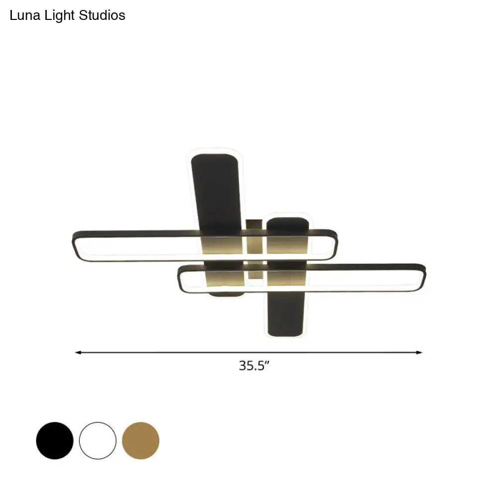 35.5’/43’ W Cross Rectangle Flushmount Led Flush Light Fixture - Minimal Acrylic White/Black/Gold