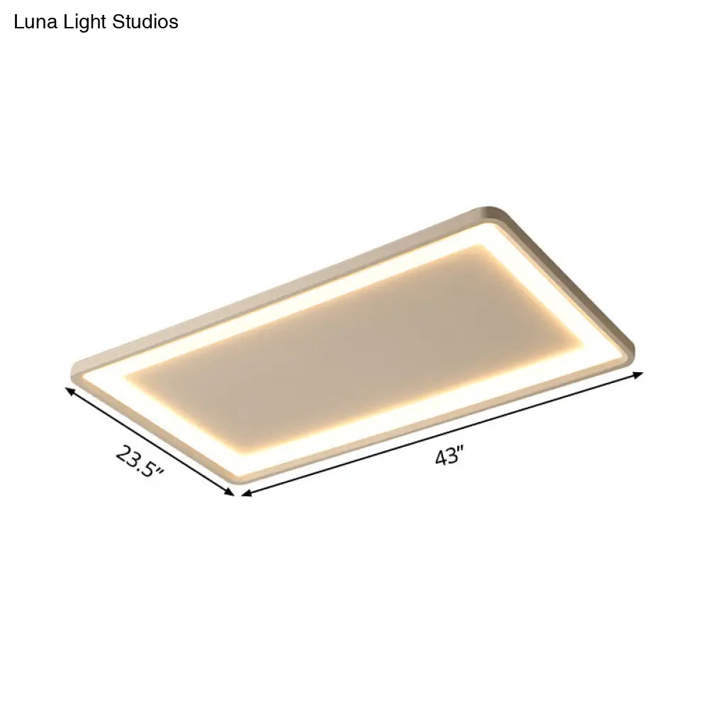 35.5/43 White Rectangle Led Flush Ceiling Light With Frosted Acrylic Shade - Warm/White Remote