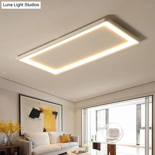 35.5/43 White Rectangle Led Flush Ceiling Light With Frosted Acrylic Shade - Warm/White Remote