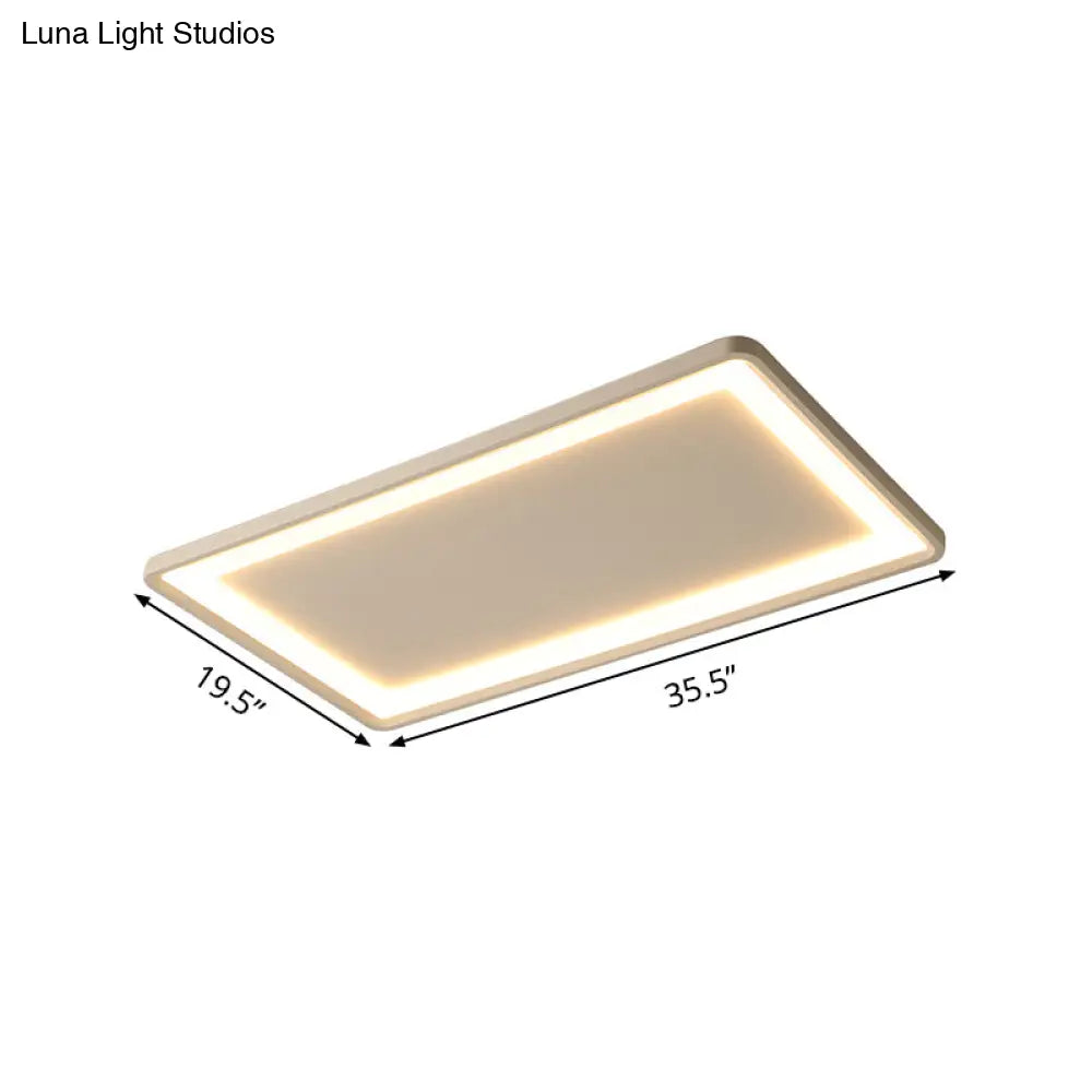 35.5/43 White Rectangle Led Flush Ceiling Light With Frosted Acrylic Shade - Warm/White Remote