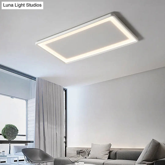 35.5/43 White Rectangle Led Flush Ceiling Light With Frosted Acrylic Shade - Warm/White Remote