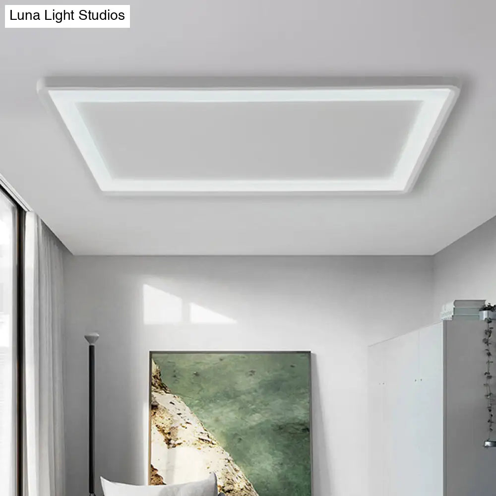 35.5/43 White Rectangle Led Flush Ceiling Light With Frosted Acrylic Shade - Warm/White Remote