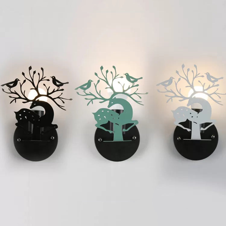 Sika Deer Wall Light With Bird Metal Accent - Ideal For Restaurant Or Cafe Kids Favorite!