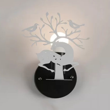 Sika Deer Wall Light With Bird Metal Accent - Ideal For Restaurant Or Cafe Kids Favorite! White