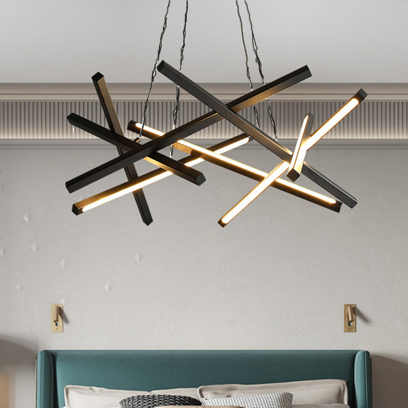 Modern Acrylic Crossed Chandelier Led Pendant Black/Gold Ceiling Lamp Available In 25.5/33.5 Width