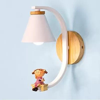 Kids Conical Shade Wall Light With Resin Sconce - Perfect Bedside Lighting Pink