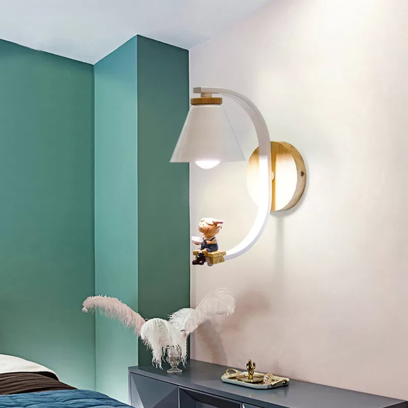 Kids Conical Shade Wall Light With Resin Sconce - Perfect Bedside Lighting Blue