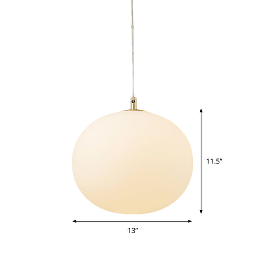 Modern Ball Hanging Light Kit - White Glass, 11"/13" W, 1 Bulb - Dining Room Suspension Lighting