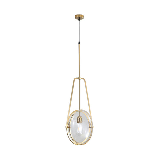 Simplicity 1-Head Clear Glass Drop Pendant Light for Dining Room - Gold Elliptical Hanging Ceiling Lamp