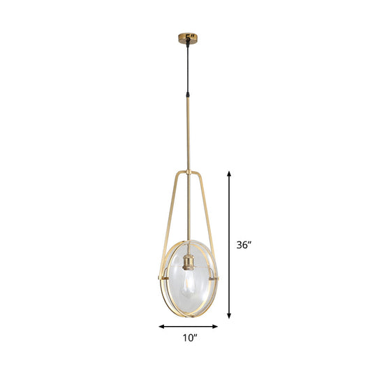 Simplicity 1-Head Clear Glass Drop Pendant Light for Dining Room - Gold Elliptical Hanging Ceiling Lamp