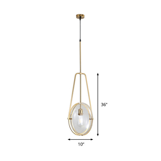 Sleek Gold Elliptical Hanging Ceiling Light With Clear Glass Drop - Ideal For Dining Room 1 Head