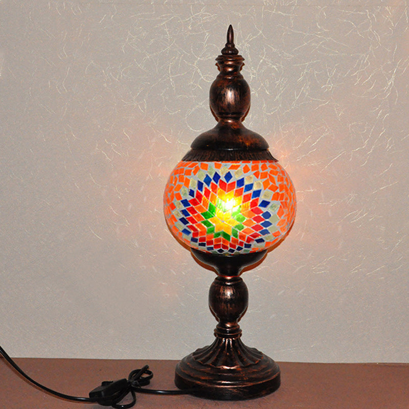 Traditional Stained Glass Orange Table Lamp Tower - 1 Head Nightstand Light For Study Room