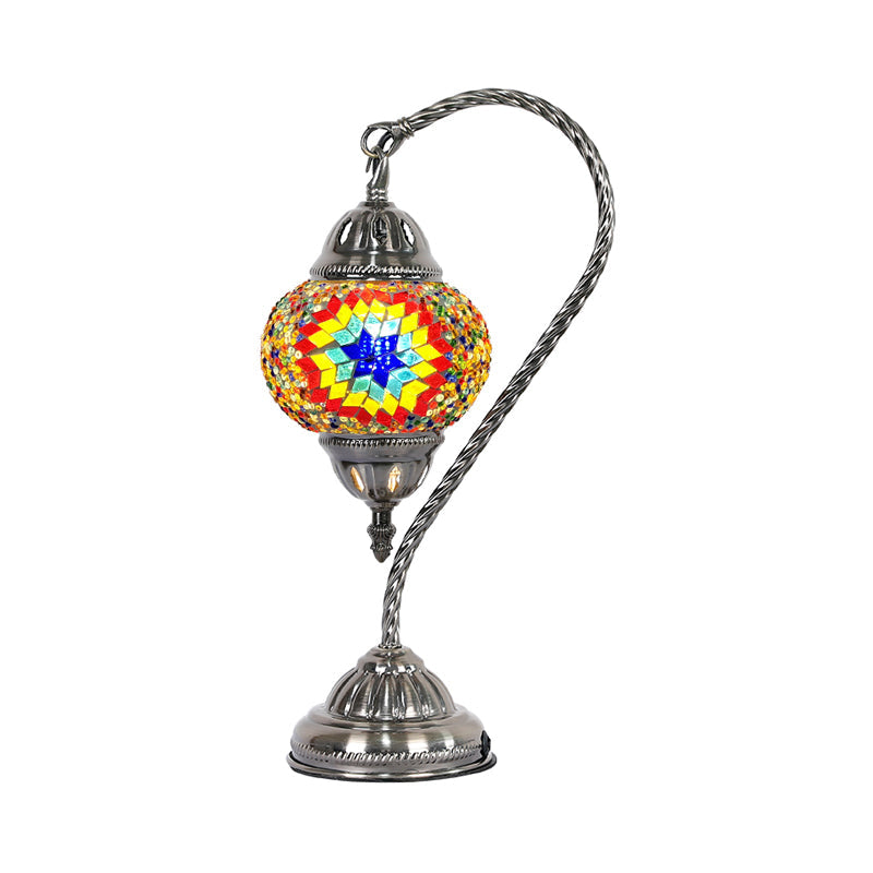 Mediterranean Teardrop Stained Glass Night Lamp With Gooseneck Arm Red-Yellow