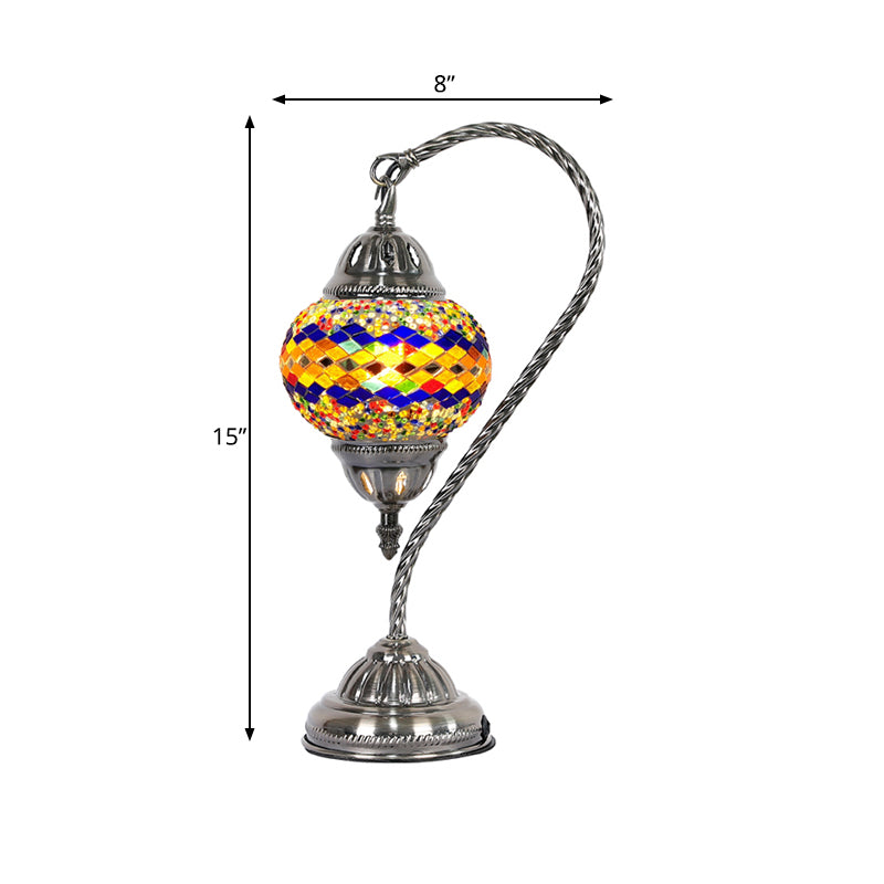 Mediterranean Teardrop Stained Glass Night Lamp With Gooseneck Arm