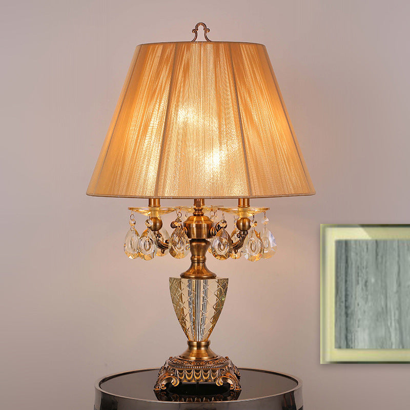 Beige 3-Light Table Lamp With Traditional Crystal Design For Bedroom