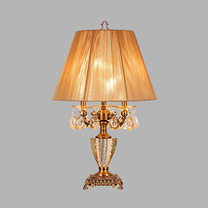 Beige 3-Light Table Lamp With Traditional Crystal Design For Bedroom