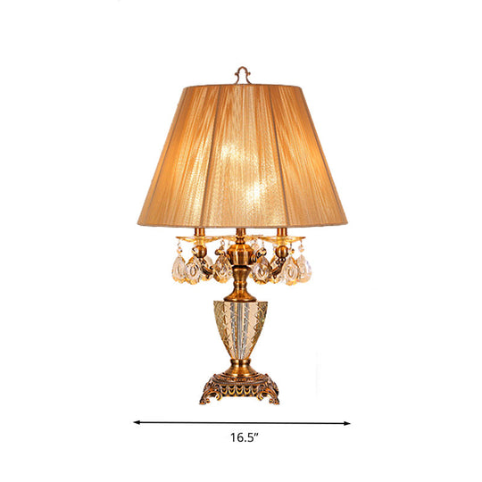 Beige 3-Light Table Lamp With Traditional Crystal Design For Bedroom