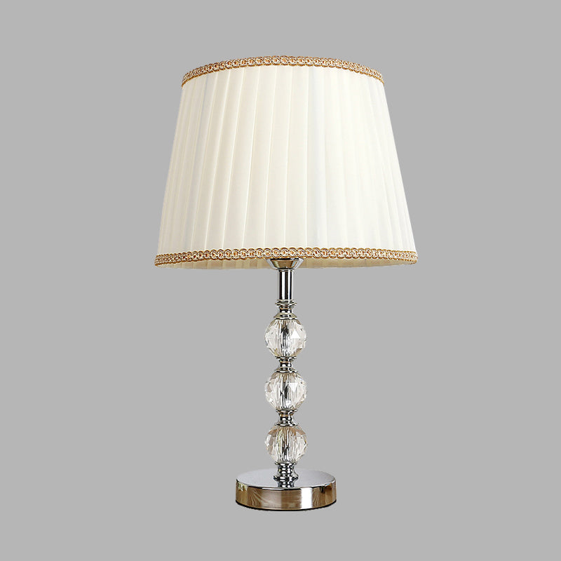 Minimalistic Crystal Globe Nightstand Lamp In White/Beige/Pink With Pleated Fabric Shade