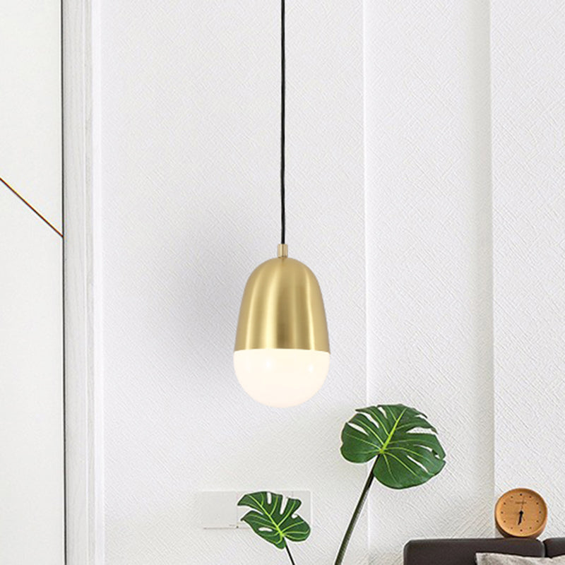 Minimalist Metal Pill Hanging Lamp With Brass Pendant And 1 Bulb - Stylish Ceiling Light For Bedroom